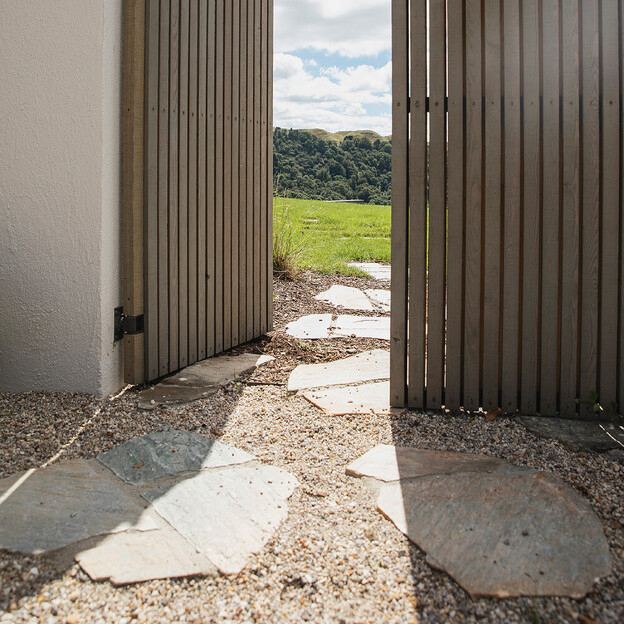 Crazy paving and new gate at a Rotorua property