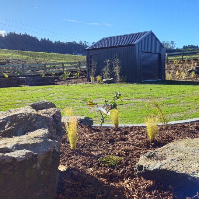 wooden pavers in a rock garden in a home in Rotorua