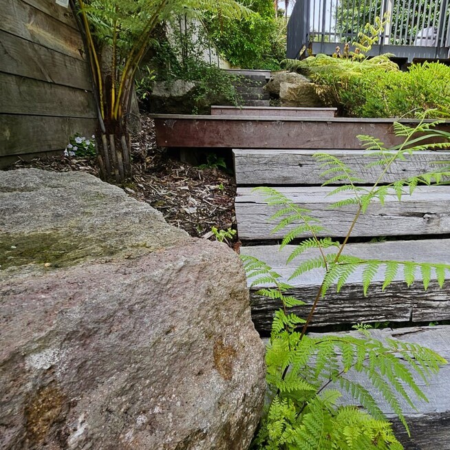 large boulders used in a garden in a Rotorua home