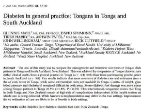 Publication - DCSS - Diabetes in Tonga versus South Auckland