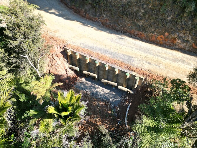 gabion and timber retaining walls with ground anchors