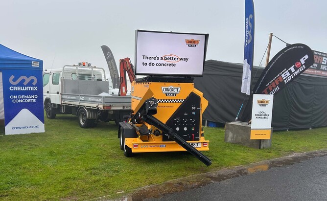 NZ Concrete Taxi machine on Crewmix Fieldays trade stand 2025