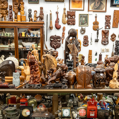 A collection of Maori carvings at Rotorua Antiques & Collectables