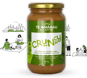 Handcrafted natural crunchy peanut butter made here in New Zealand