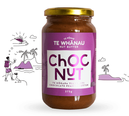 Choc nut butter. Creamy chocolate fudge peanut butter made in New Zealand by Te Whanau Nut butter
