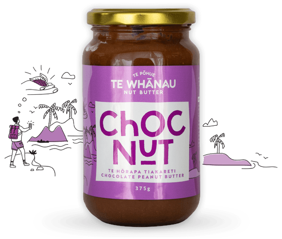 Choc nut butter. Creamy chocolate fudge peanut butter made in New Zealand by Te Whanau Nut butter