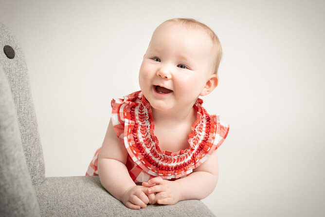Photograph of one year old baby in the Mel Waite photography studio