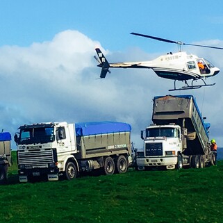 helicopter and trucks