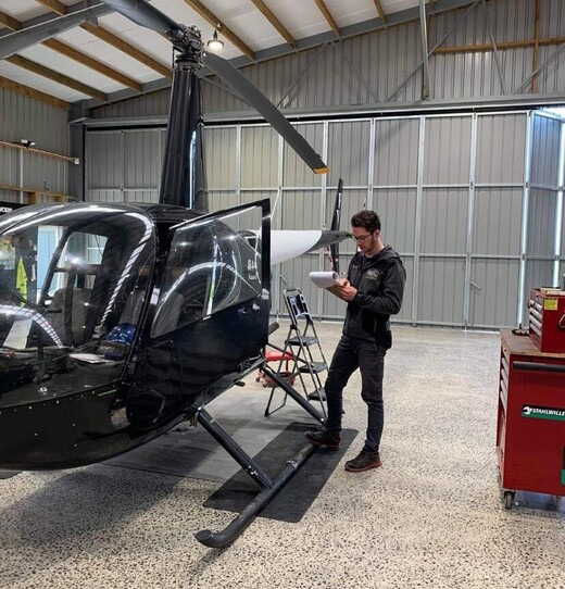 helicopter in hanger