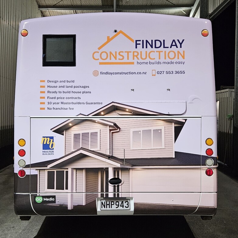 Findlay Construction advertising on the back of a bus