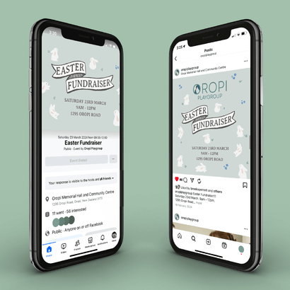 Oropi Playgroup social media campaign shown on mobile phones