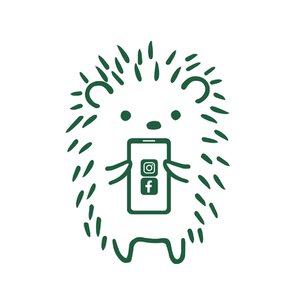 Prickle hedgehog character with a mobile phone with social media 