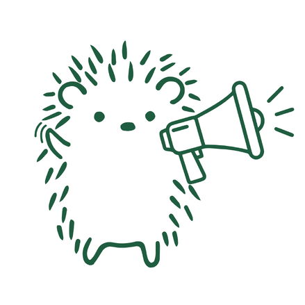 Prickle hedgehog character with a megaphone