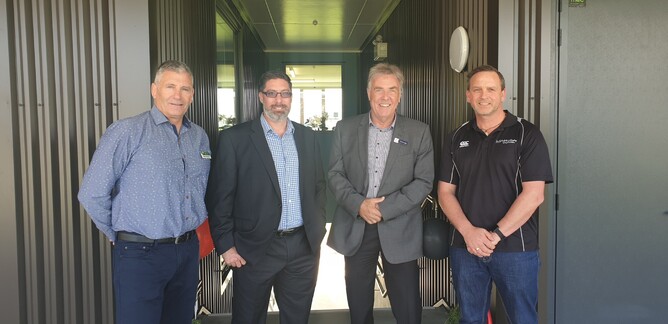 TECT Trustee Mark Arundel with Omokora Sport and Recreation Society committee members Peter Presland, Richard Gerrish and Dennis Cresswell
