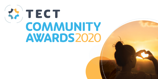 TECT Community Awards 2020 logo with girl making heart shape with hands