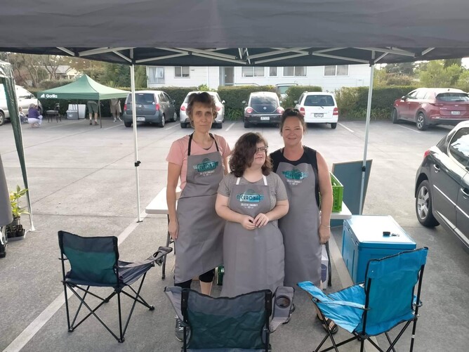 Nathalie Thomas (left, helped set up the Chrome Collective) with Ruby (centre) and Shelley Robinson (right)