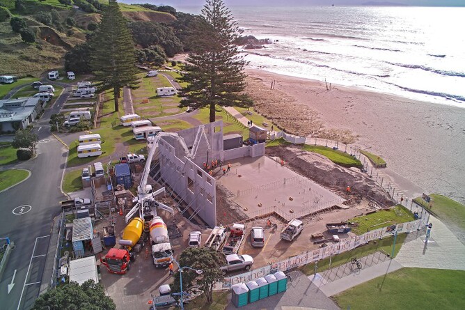 Aerial view of Mount Maunganui Lifeguard Service building under construction