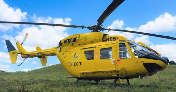 The TECT Rescue Helicopter in a field