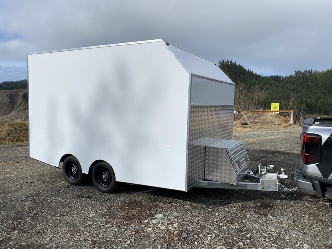 Custom tandem axle enclosed trailer build by Alted Engineering