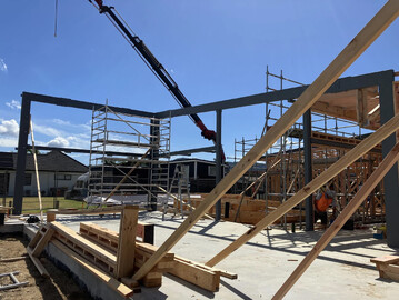 Structural steel frames being installed