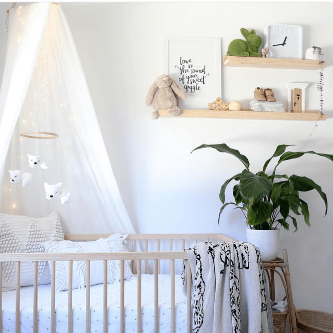 Fixed Shelf Ledges in natural wood in neutral Nursery