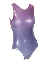 Sleeveless Gymnastics Leotard with colour fade from purple to lavender with metallic fabric