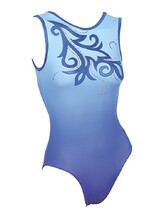 Sleeveless Gymnastics Leotard in sky blue and ocean blue with dark blue swirl pattern