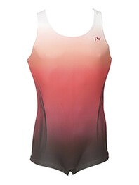 Men's and Boys Unitards Gymnastics in Red with bottom sides in Black curve stripes with top neck and shoulder fade in White