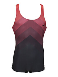 Men's and Boys Unitards Gymnastics in Red with different shades of Red in triangle arrow shape upwards and details