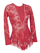 Rhythmic, Ice Skating or Roller blading Long Sleeve Leotard dress in Rosebud Red Lace with flowers and silver sequin and details