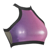 Gymnastics Croptop Singlet in Fuschia with faded colour of Violet with Black outlined on Neck and stomach