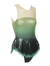 Rhythmic, Ice Skating or Roller blading  Sleeveless Leotard Dress in Green Tea and Cream with Silver sequin and details