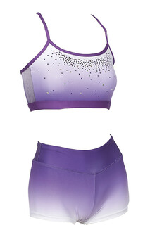 2 Piece Gymnastics set faded with the colours of Violet and White with Silver sequin dots all Purple