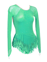 Rhythmic, Ice Skating or Roller blading Long Sleeve Leotard Dress in Emerald with sleeves in Mesh and Silver sequin and details