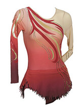 Rhythmic, Ice Skating or Roller blading Long Sleeve Leotard dress in Boysenberry with curls and silver sequin details with the left sleeve in Cream