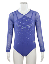 Long sleeve Gymnastics Leotard with Black curls on left side of leotard and full Turquoise