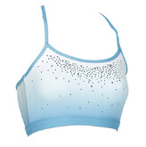 Spaghetti Strap Croptop Singlet Gymnastics with faded colours of Turquoise and White and Silver sequin dots with Turquoise outlined 