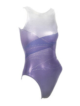 Sleeveless Gymnastics Leotard in white and purple with line pattern