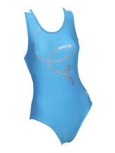 Sleeveless Gymnastics Leotard in blue with silver swirl pattern