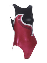 Sleeveless Gymnastics Leotard in black red and white with wave pattern