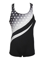 Men's and Boys Unitards Gymnastics in Black with White stars and Black background with a faded White overlay and stripe