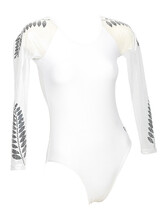 Long Sleeve Gymnastics Leotard with Silver ferns both on Top shoulder and bottom sleeves and White