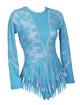 Rhythmic, Ice Skating or Roller blading Long Sleeve Leotard dress in Turquoise Lace with flowers and silver sequin and details