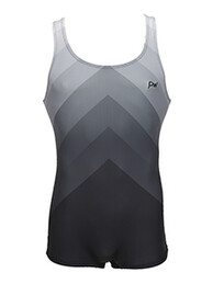 Men's and Boys Unitards Gymnastics in Grey with different shades of Grey in triangle arrow shape upwards and details