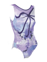 Sleeveless Gymnastics Leotard in purple with splash and line pattern