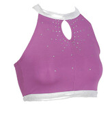Gymnastics Croptop Singlet in Violet with a keyhole in the middle of chest with White neck outlined with Silver sequin dots around 