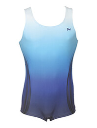 Men's and Boys Unitards Gymnastics in Navy with bottom sides in Black curve stripes and top neck and shoulder fade in White