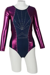 Long sleeve Gymnastics Leotard with Candy Pink sleeves and White curl on top chest and in Turquoise