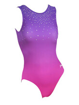 Sleeveless Gymnastics Leotard in purple and pink with silver sequins pattern