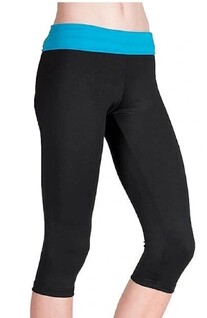 3/4 leggings in balck with turquoise waistband